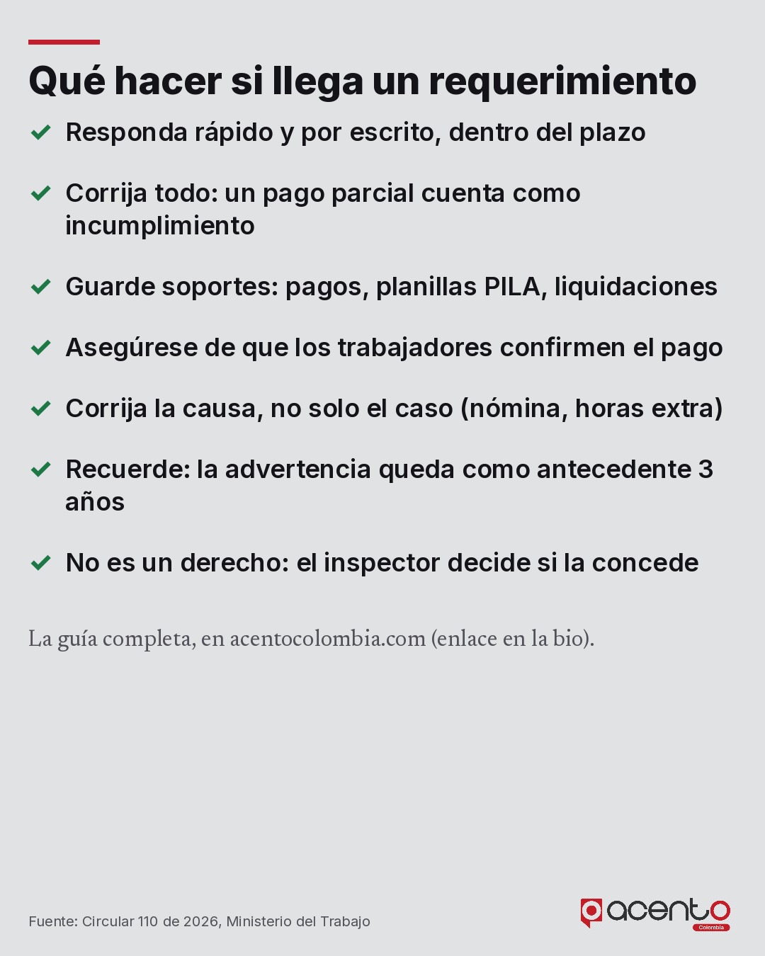 Lista de chequeo para empresas ante un requerimiento del Ministerio del Trabajo