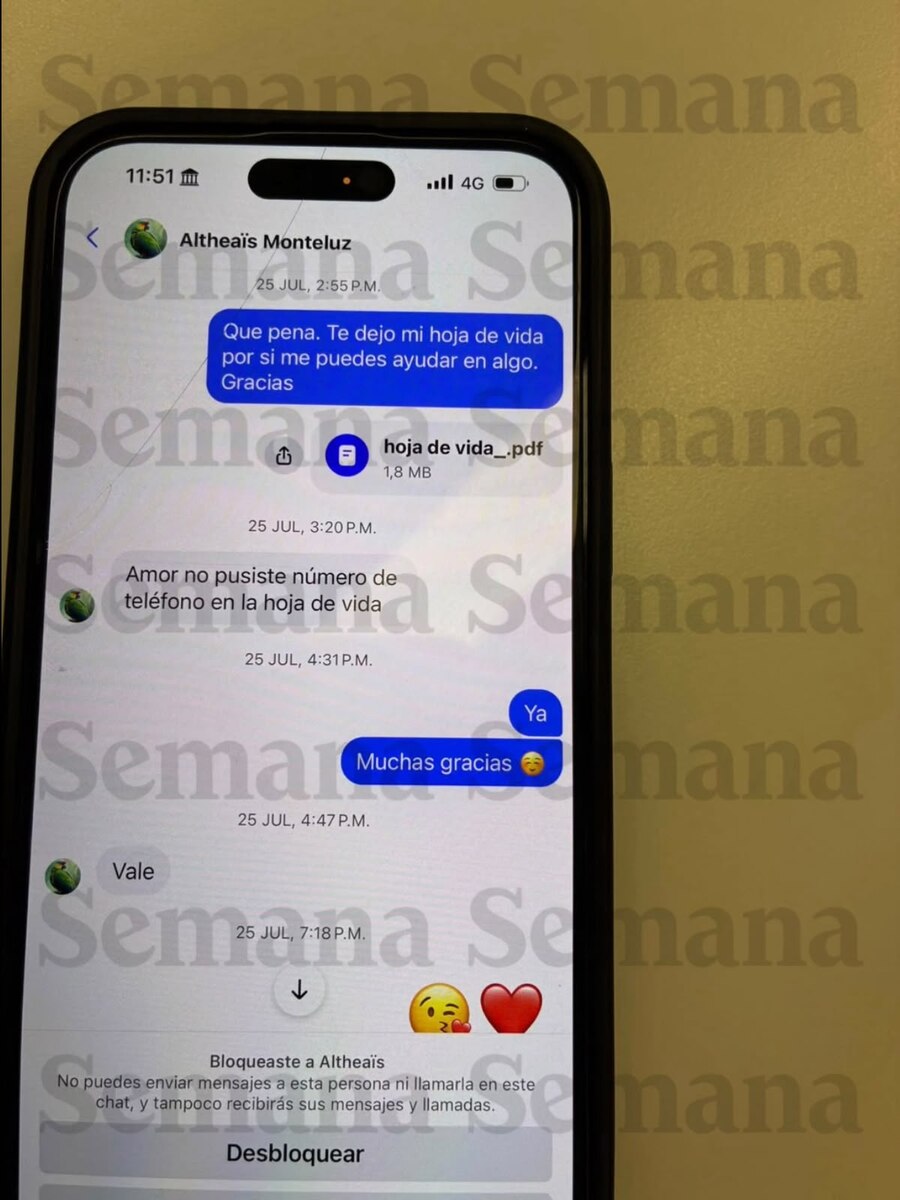 Chat entre Deicy Jiménez y un perfil que ella atribuye a Petro